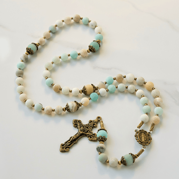 Christianartworkshop Chapelet artisanal en amazonite mate de 8 mm - Un symbole de dévotion intemporel - image 1