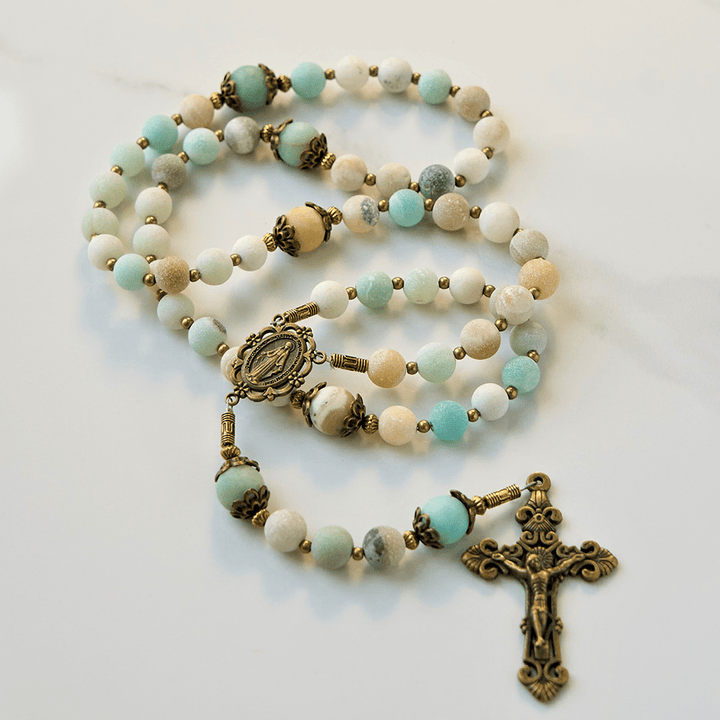 Christianartworkshop Chapelet artisanal en amazonite mate de 8 mm - Un symbole de dévotion intemporel - Pierre d'amazonite mate - image 0