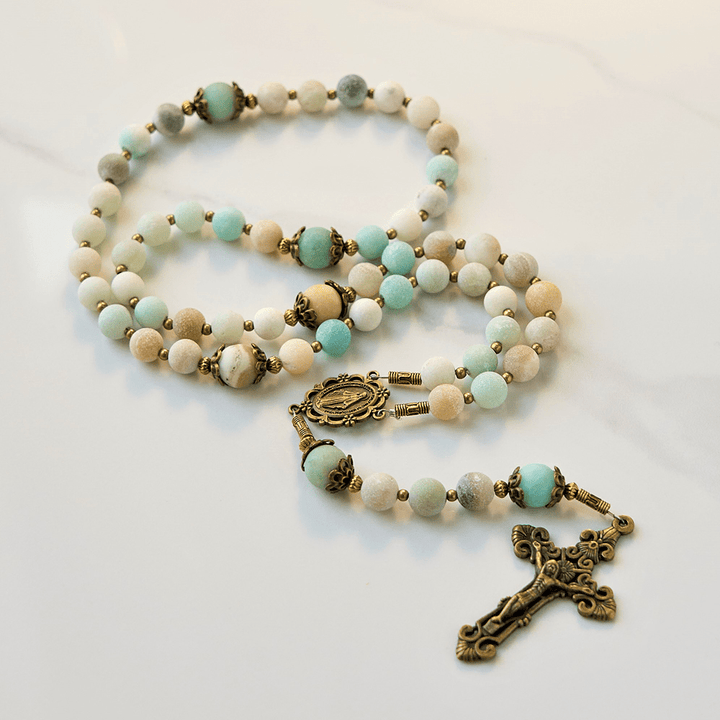 Christianartworkshop Chapelet artisanal en amazonite mate de 8 mm - Un symbole de dévotion intemporel - image 12