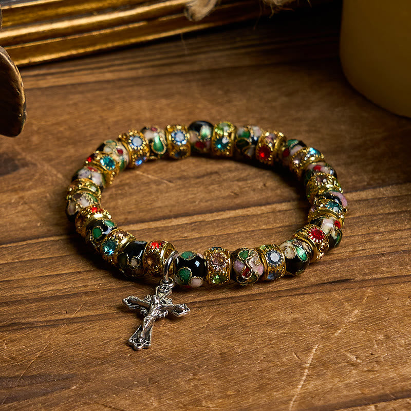 Bracelet « Foi intemporelle » en perles cloisonnées artisanales de Christianartworkshop : un témoignage de la présence du Christ - image 3