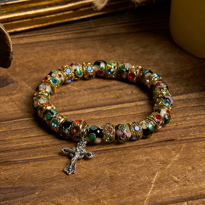 Bracelet « Foi intemporelle » en perles cloisonnées artisanales de Christianartworkshop : un témoignage de la présence du Christ - image 3