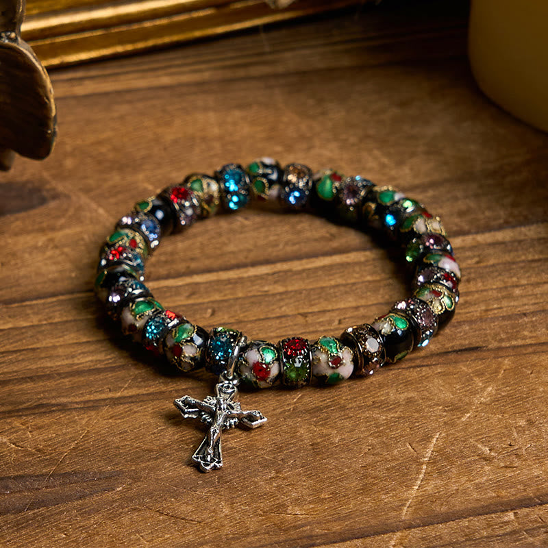 Bracelet « Foi intemporelle » en perles cloisonnées artisanales de Christianartworkshop : un témoignage de la présence du Christ - image 2