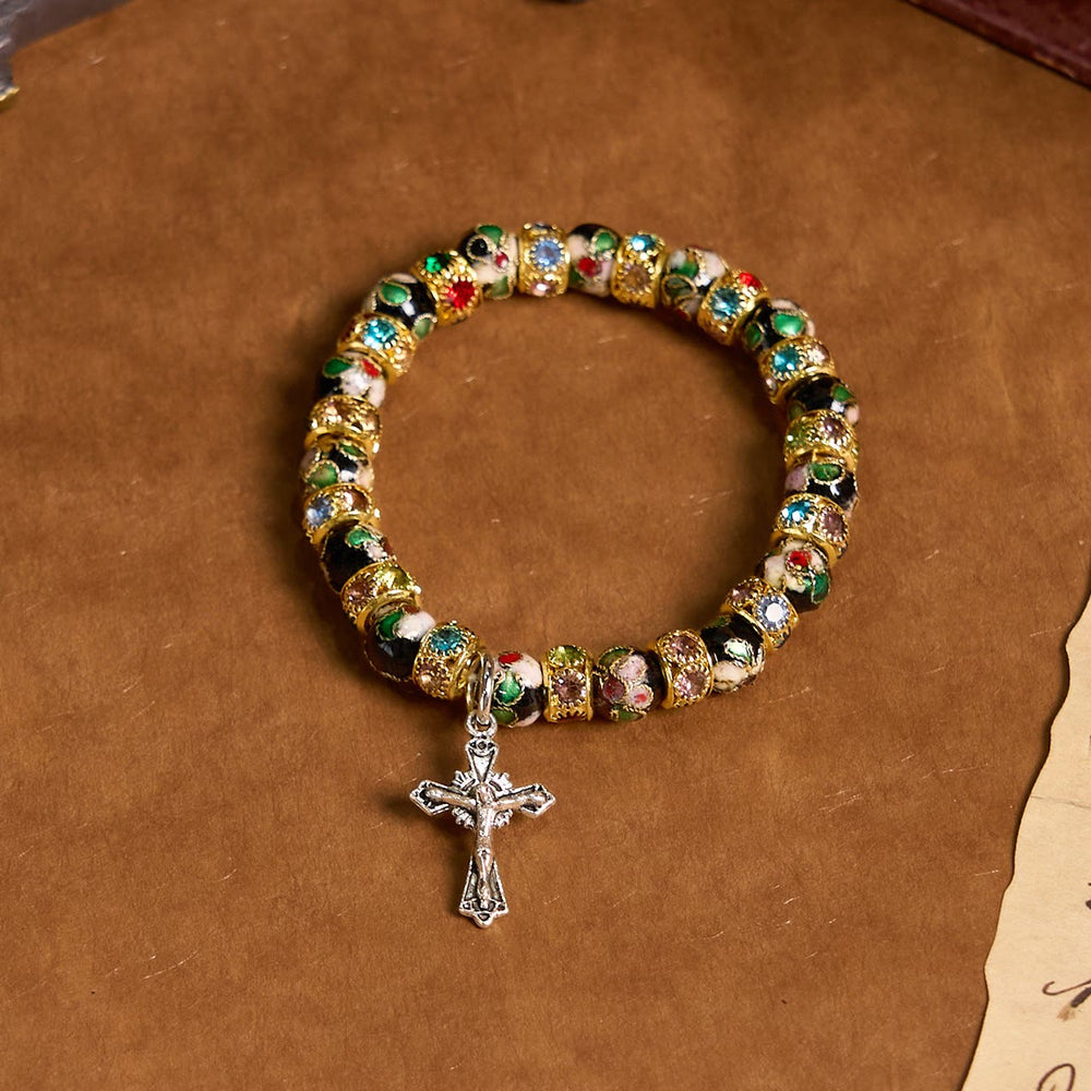 Bracelet « Foi intemporelle » en perles cloisonnées artisanales de Christianartworkshop : un témoignage de la présence du Christ - Doré - image 1