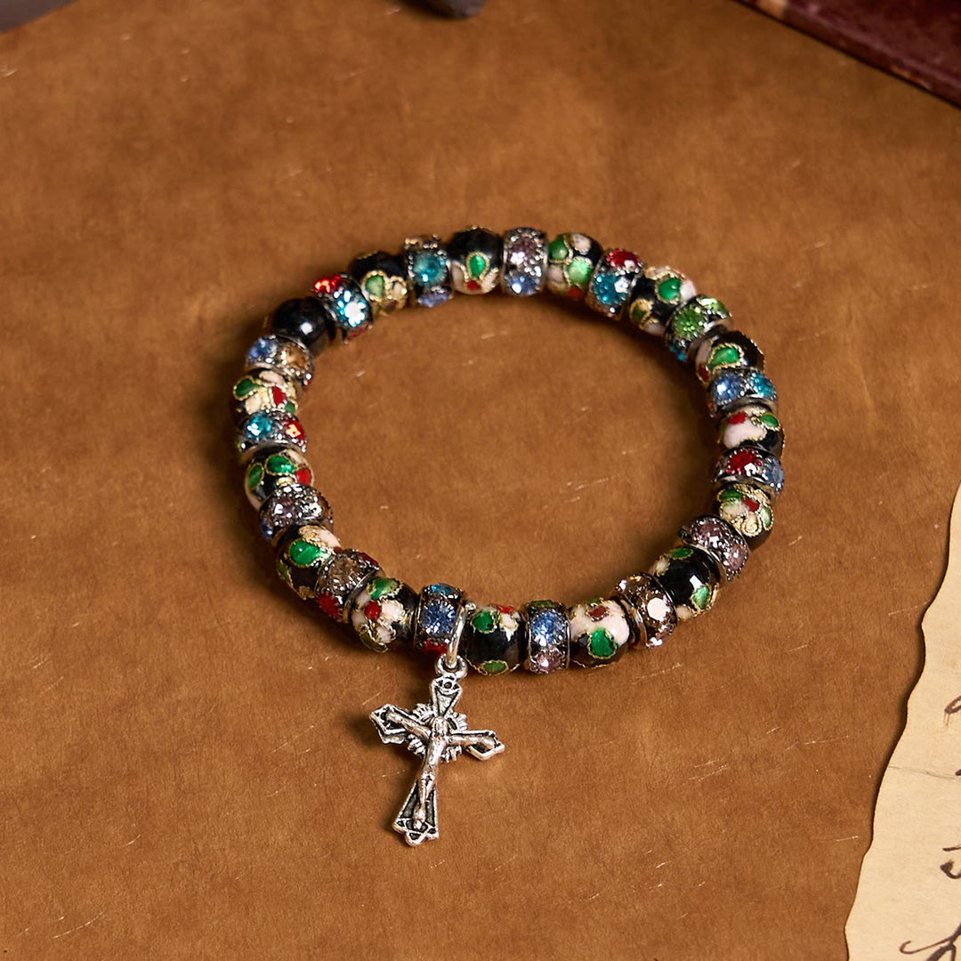 Bracelet « Foi intemporelle » en perles cloisonnées artisanales de Christianartworkshop : un témoignage de la présence du Christ - Noir - image 0