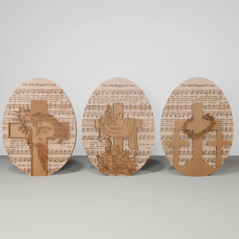 Christianartworkshop Ornement de bureau de Pâques en bois inspirant de 3styles - Symboles d'espoir et de rédemption - image 1