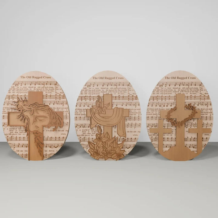 Christianartworkshop Ornement de bureau de Pâques en bois inspirant de 3styles - Symboles d'espoir et de rédemption - image 1