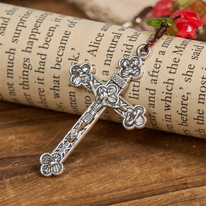 Christianartworkshop Chapelet floral fait main avec perles de santal vert et perles de rocaille rose pêche – Un hommage floral au Sacré-Cœur - image 6