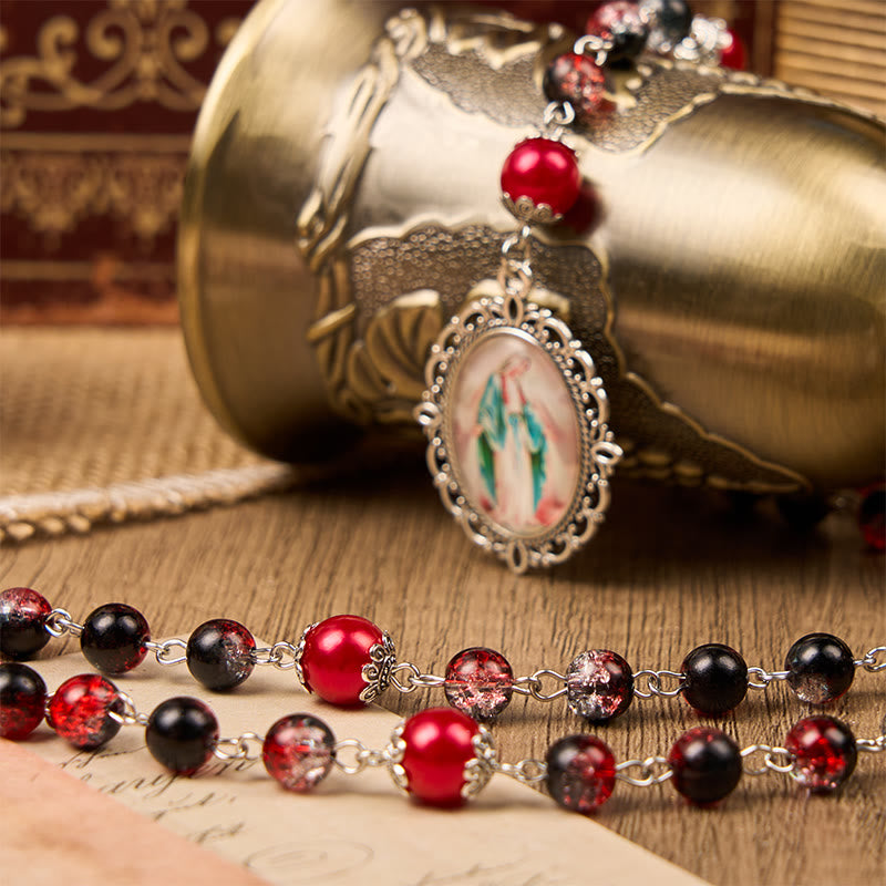Christianartworkshop Chapelet de Sainte Gail et Médaille Miraculeuse, composé de perles rondes en verre noir et rouge de 8 mm - image 4