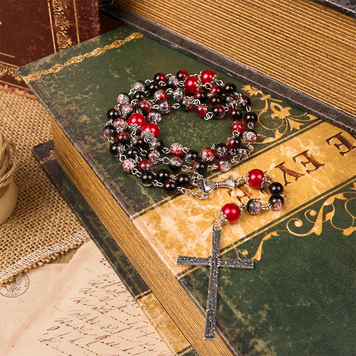 Christianartworkshop Chapelet de Sainte Gail et Médaille Miraculeuse, composé de perles rondes en verre noir et rouge de 8 mm - image 3