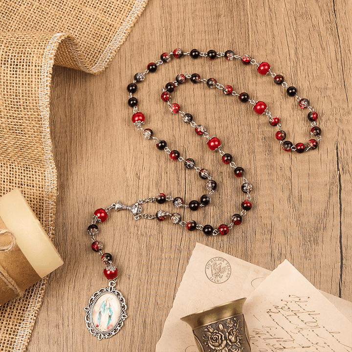 Christianartworkshop Chapelet de Sainte Gail et Médaille Miraculeuse, composé de perles rondes en verre noir et rouge de 8 mm - Sainte Médaille - image 0