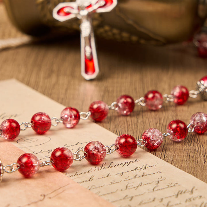 Christianartworkshop Chapelet de perles rondes en verre rouge de 8 mm avec croix et Vierge Marie - image 3