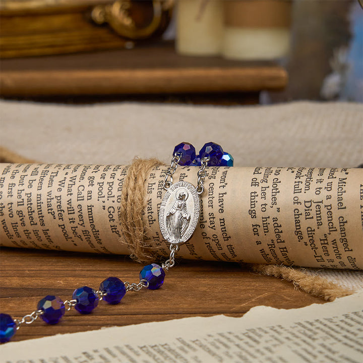 Christianartworkshop Médaille miraculeuse et crucifix en perles rondes de verre bleu scintillant de 8 mm - image 3