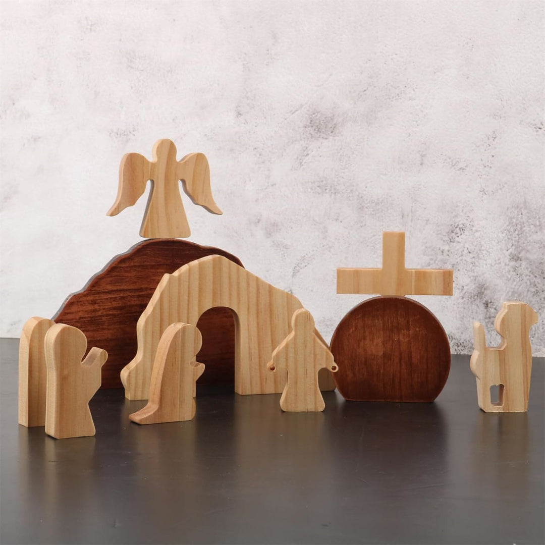 Christianartworkshop Ensemble de 10 décorations de bureau en bois « Il est ressuscité avec des anges » pour Pâques - 10 pièces/ensemble Il est ressuscité - image 0