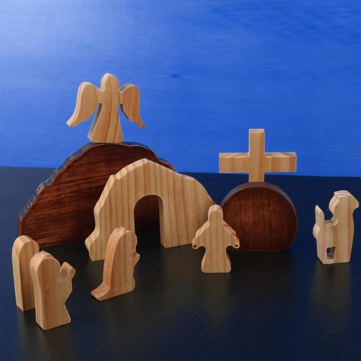 Christianartworkshop Ensemble de 10 décorations de bureau en bois « Il est ressuscité avec des anges » pour Pâques - image 3