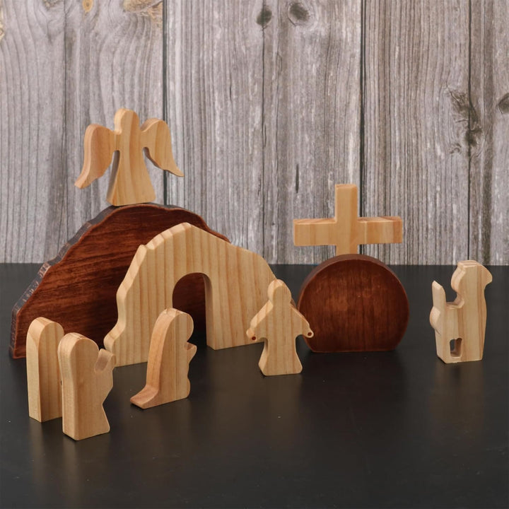 Christianartworkshop Ensemble de 10 décorations de bureau en bois « Il est ressuscité avec des anges » pour Pâques - image 2