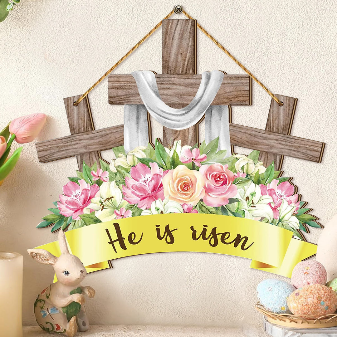 Christianartworkshop Ornement décoratif de Pâques en bois à suspendre « Il est ressuscité » - «Il est ressuscité» - image 0