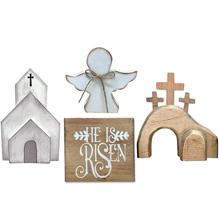 Christianartworkshop Lot de 4 décorations de Pâques en bois représentant le tombeau de Jésus et une croix de Pâques. - image 4