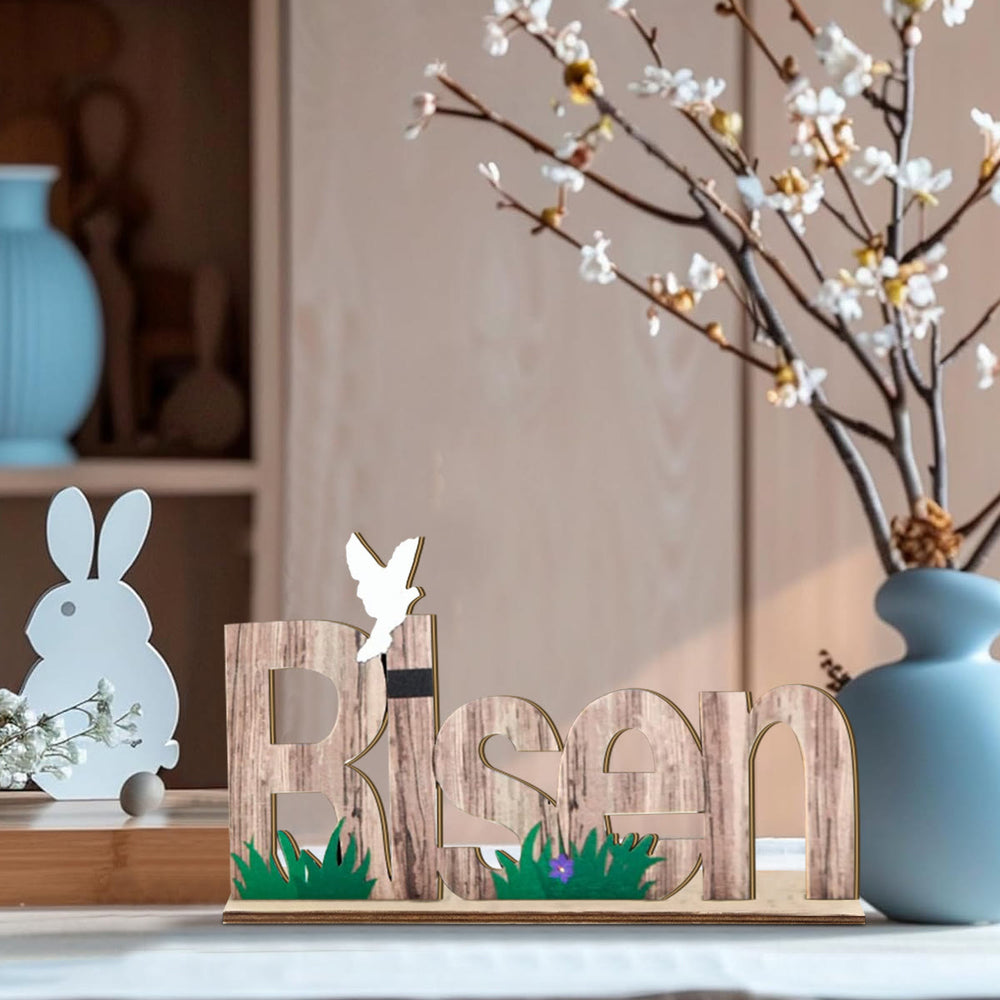 Christianartworkshop Ornement de bureau en bois « Ressuscité » pour Pâques - image 1