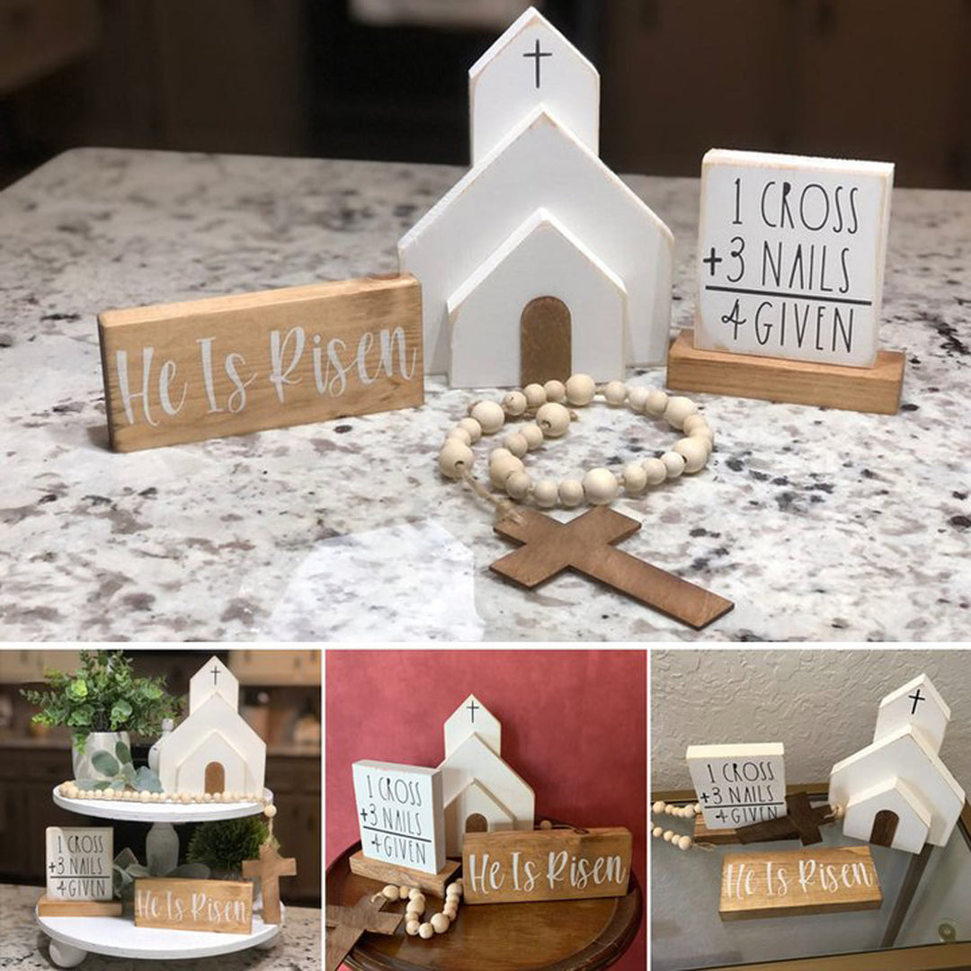 Christianartworkshop Lot de 3 décorations de Pâques en bois « Il est ressuscité » pour bureau - image 2