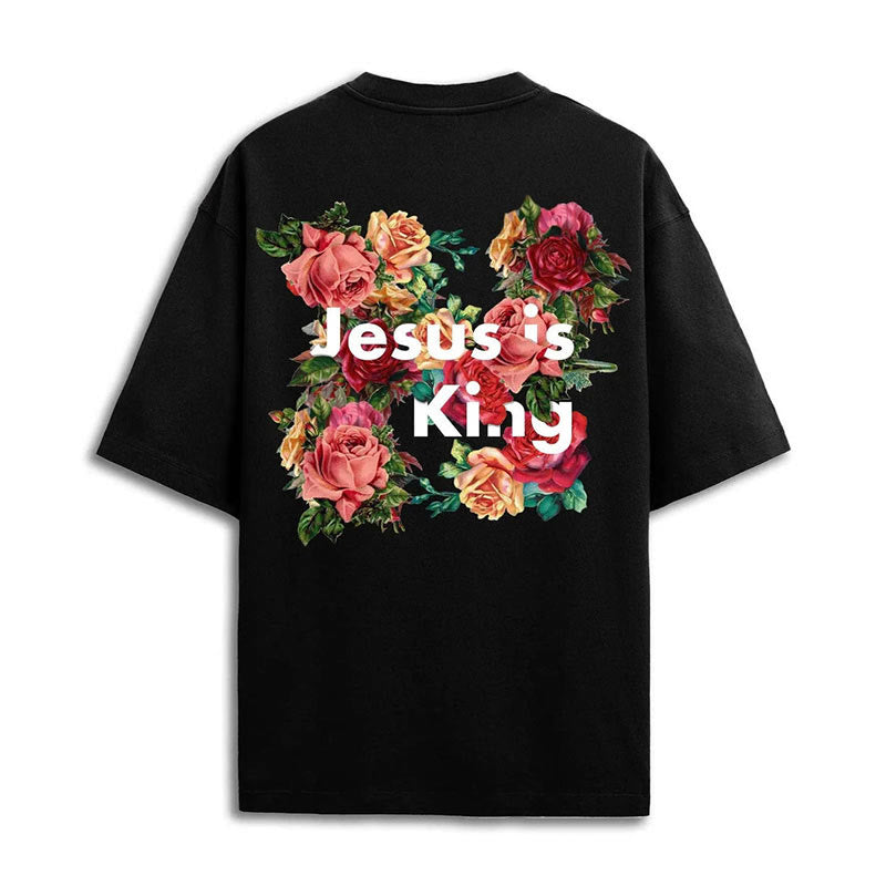 T-shirt chrétien orné de fleurs « Jésus est roi » de Christianartworkshop - image 0