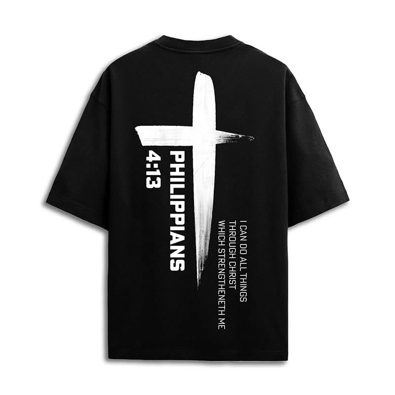 T-shirt Croix de la Force Philippiens 4:13 de Christianartworkshop - Noir - 2XL - image 0