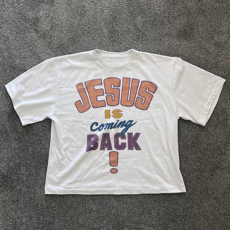 T-shirt à message audacieux « Jésus revient » de Christianartworkshop - image 1