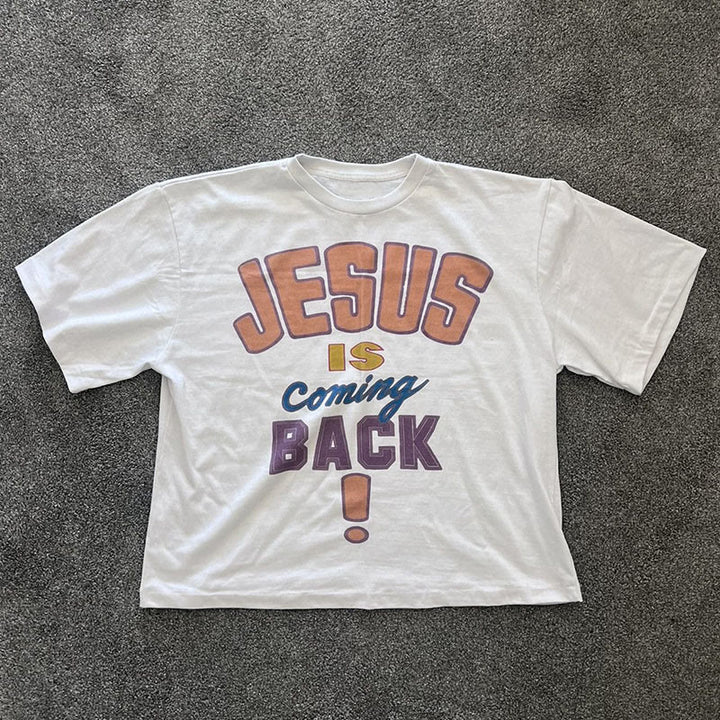 T-shirt à message audacieux « Jésus revient » de Christianartworkshop - image 1
