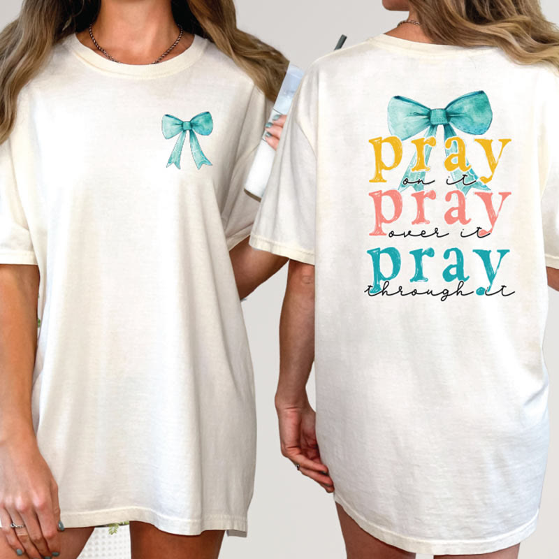 T-shirt à nœud floral Christianartworkshop « Priez à travers tout » - Blanc - 2XL - image 0