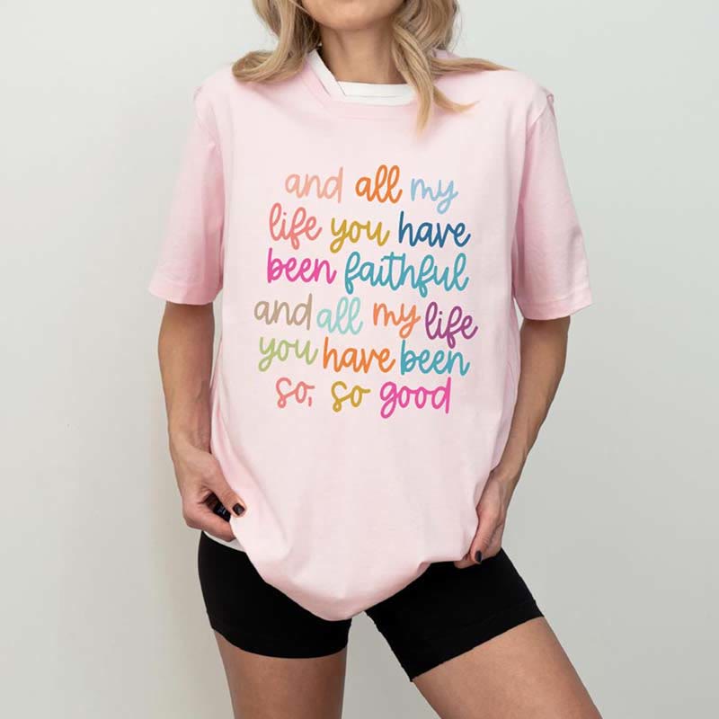 T-shirt chrétien « Tu as été fidèle toute ma vie » de Christianartworkshop - Rose - 2XL - image 2