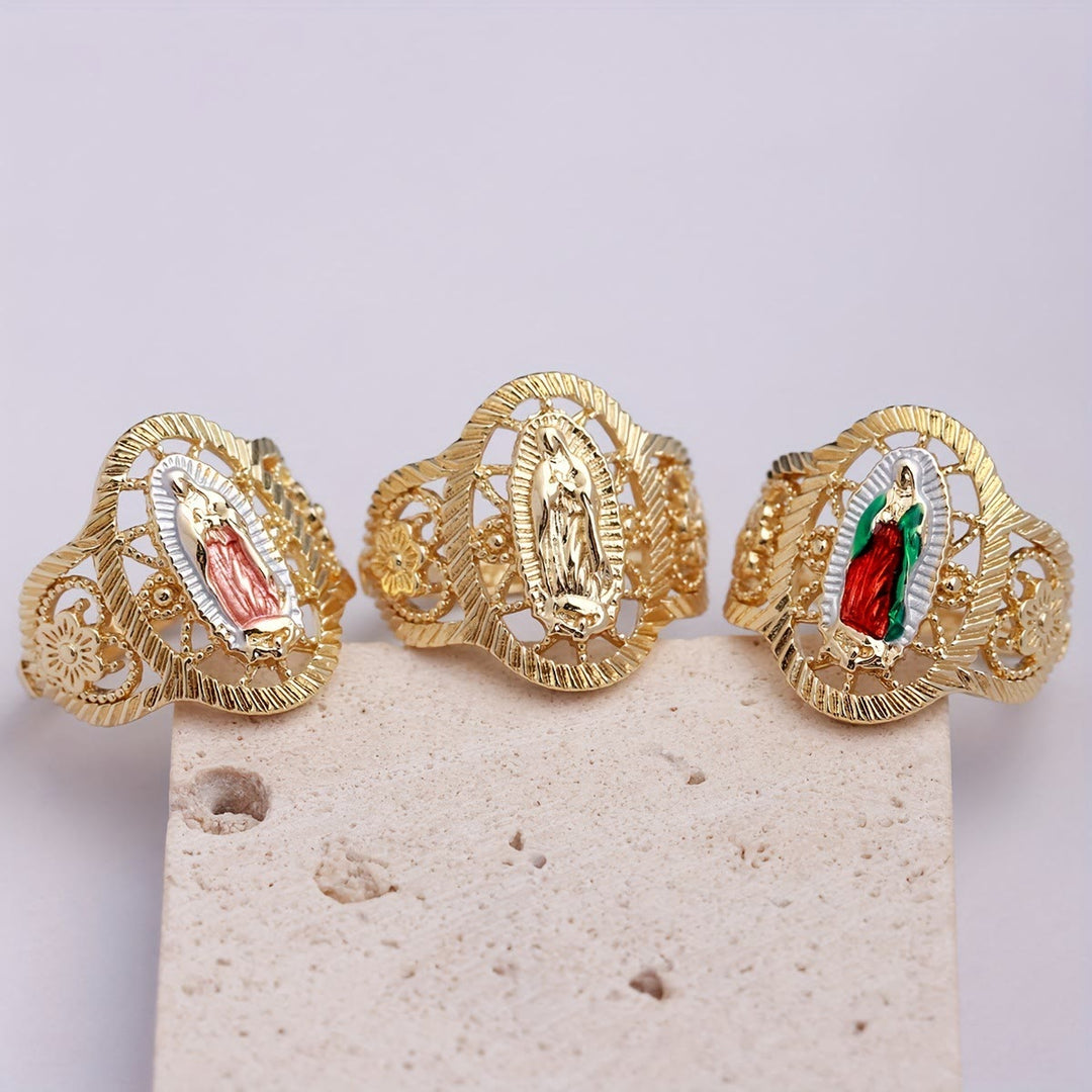 Bague Notre-Dame de Guadalupe 3 couleurs de Christianartworkshop : L’élégance discrète rencontre le symbolisme intemporel - Coloré (Convient aux tailles américaines 6 à 8) - image 0