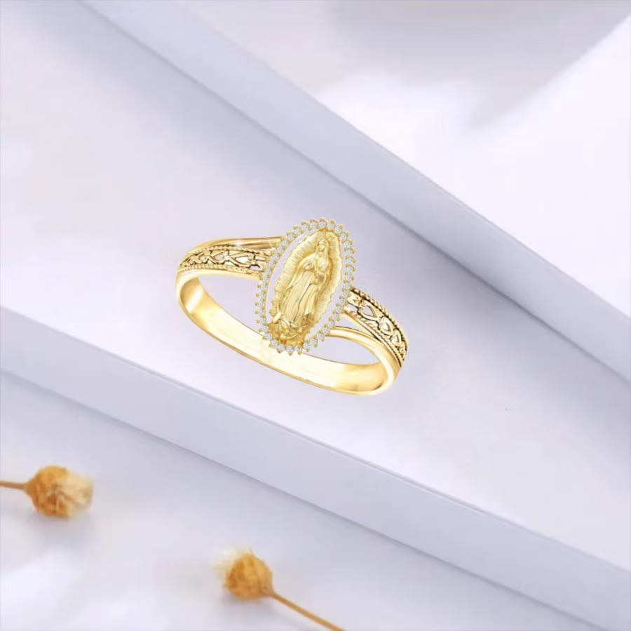 Christianartworkshop Notre-Dame de Guadalupe, bague en or créée par la Divine Grâce, œuvre d'art chrétienne. - image 1