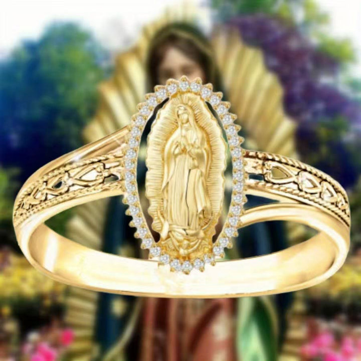 Christianartworkshop Notre-Dame de Guadalupe, bague en or créée par la Divine Grâce, œuvre d'art chrétienne. - image 2