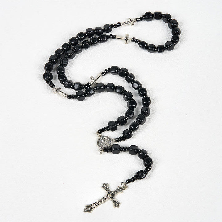 Christianartworkshop Médaille de Saint Benoît et crucifix d'un chapelet de perles rondes en bois noir de 8 mm - image 6