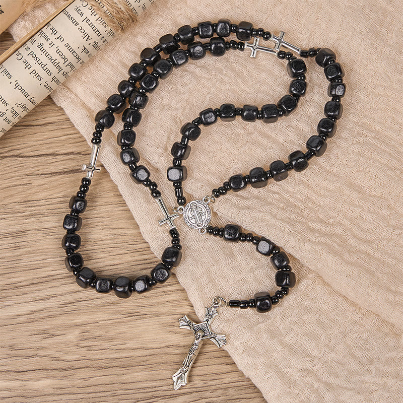 Christianartworkshop Médaille de Saint Benoît et crucifix d'un chapelet de perles rondes en bois noir de 8 mm - image 7