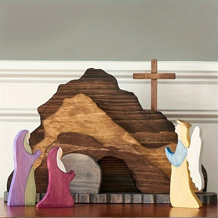 Christianartworkshop Croix et anges en bois, décoration de bureau pour Pâques. - Bois - image 0