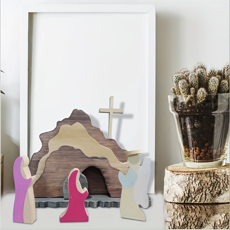 Christianartworkshop Croix et anges en bois, décoration de bureau pour Pâques. - image 1