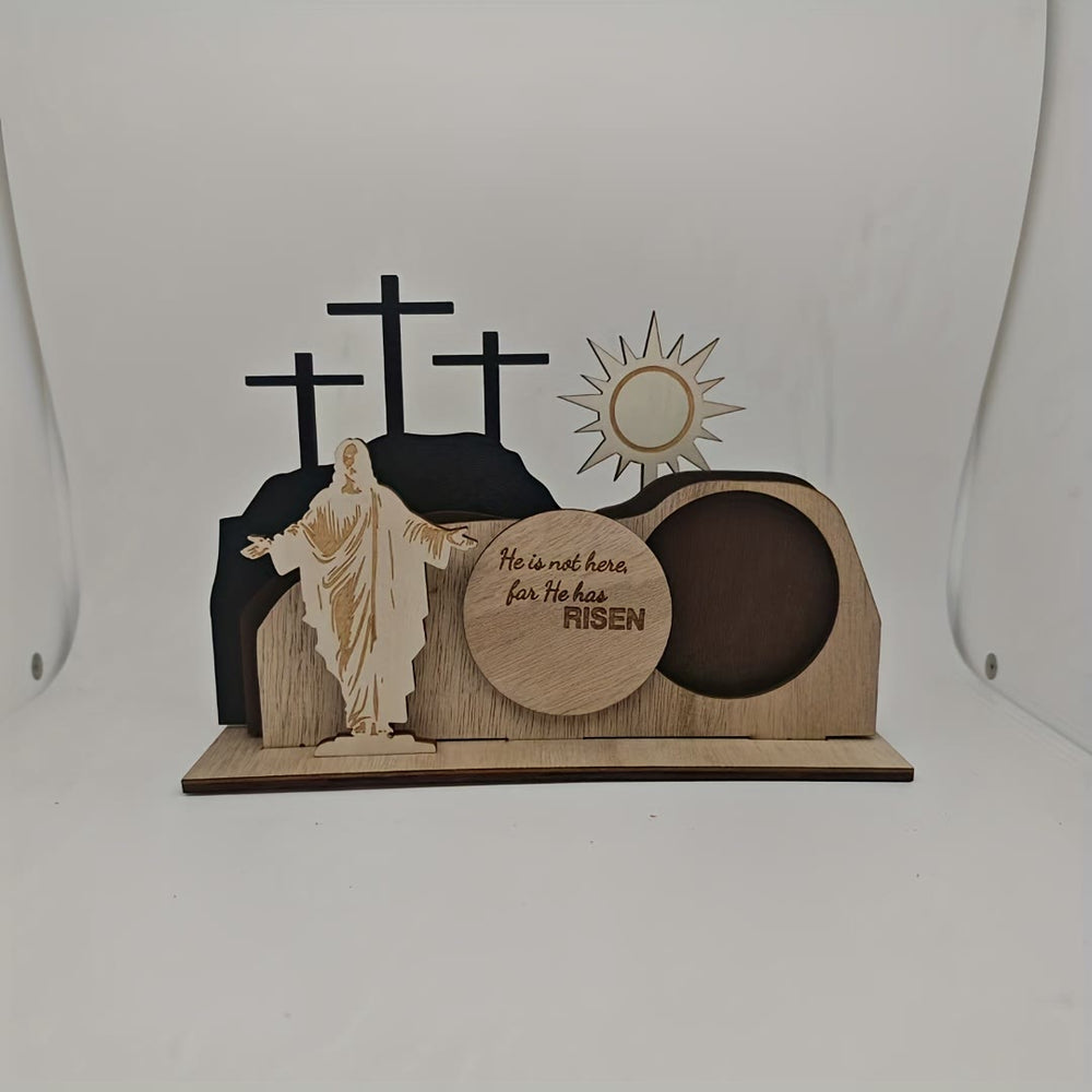 Christianartworkshop Ensemble de 7 croix de Pâques en bois « Il est ressuscité » avec l'inscription « Jésus ». Décoration de bureau. - image 1