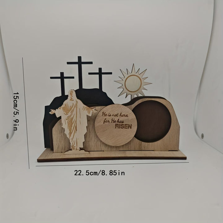 Christianartworkshop Ensemble de 7 croix de Pâques en bois « Il est ressuscité » avec l'inscription « Jésus ». Décoration de bureau. - image 2
