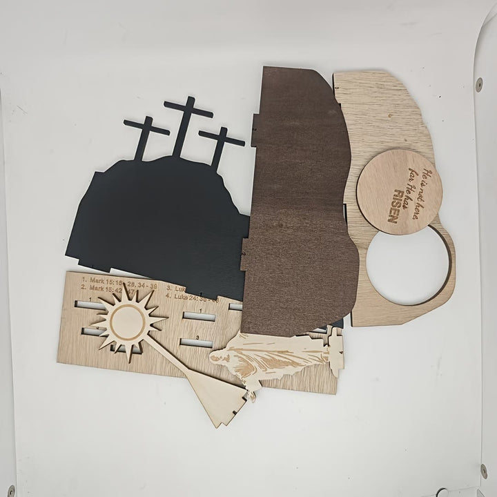 Christianartworkshop Ensemble de 7 croix de Pâques en bois « Il est ressuscité » avec l'inscription « Jésus ». Décoration de bureau. - image 3