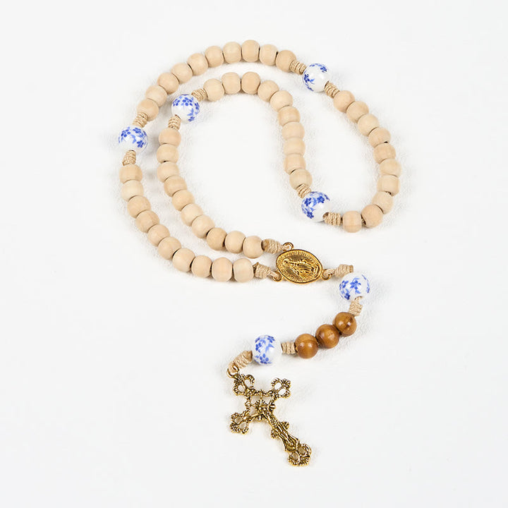 Christianartworkshop FOI PRIÉE : Chapelet en bois et céramique fait main, médaille miraculeuse - image 7