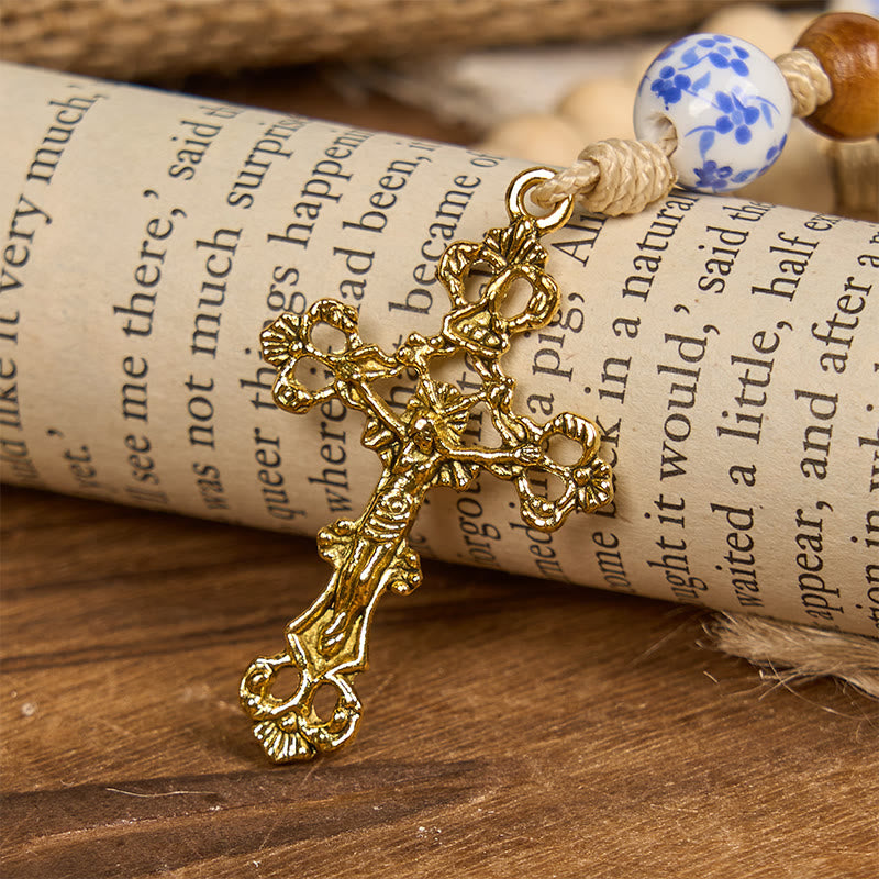 Christianartworkshop Chapelet miraculeux en bois et céramique, perles, médaille et crucifix, fait main - image 5