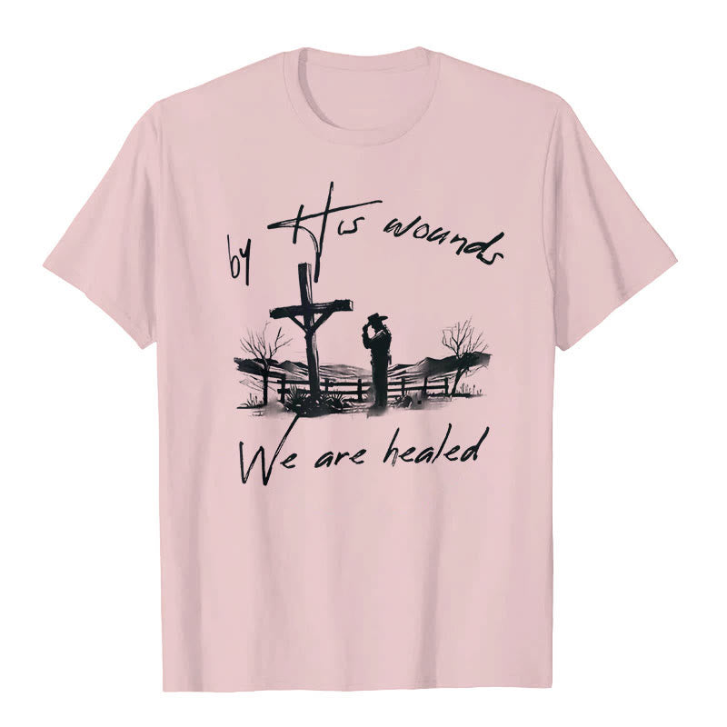 T-shirt « Par ses blessures, nous sommes guéris », atelier d'art chrétien - Rose - 2XL - image 4