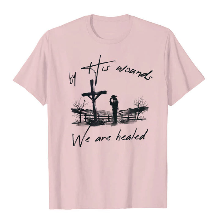 T-shirt « Par ses blessures, nous sommes guéris », atelier d'art chrétien - Rose - 2XL - image 4