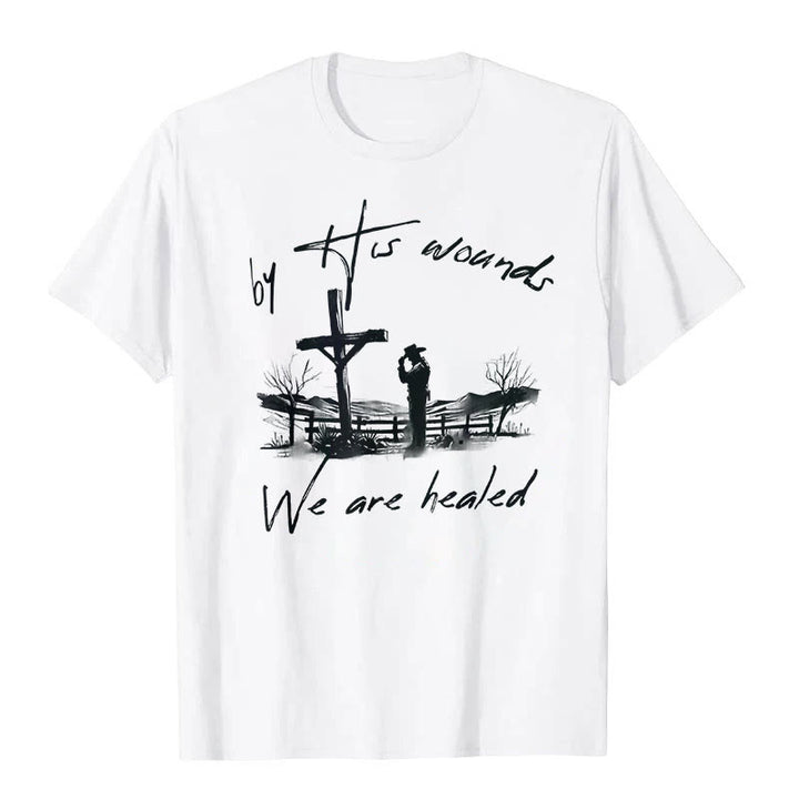 T-shirt « Par ses blessures, nous sommes guéris », atelier d'art chrétien - Blanc - 2XL - image 0