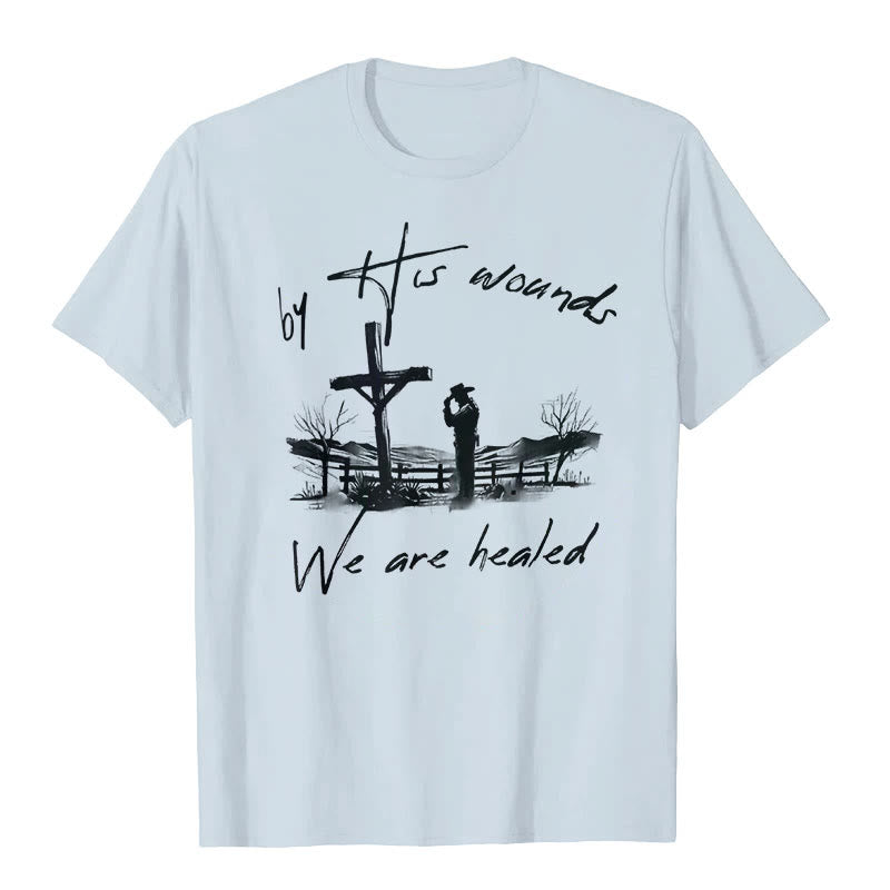 T-shirt « Par ses blessures, nous sommes guéris », atelier d'art chrétien - Bleu - 2XL - image 3