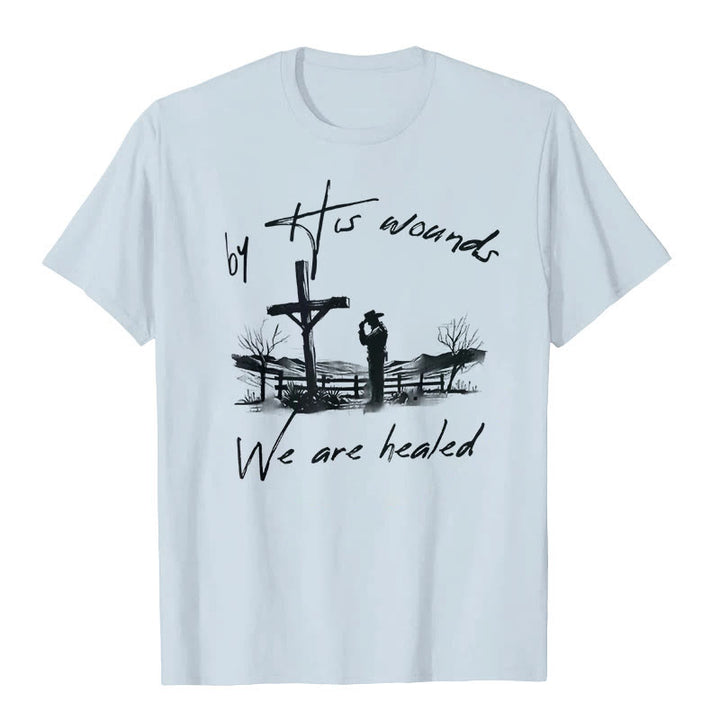T-shirt « Par ses blessures, nous sommes guéris », atelier d'art chrétien - Bleu - 2XL - image 3