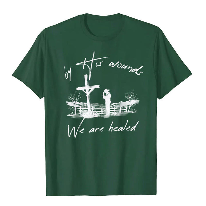 T-shirt « Par ses blessures, nous sommes guéris », atelier d'art chrétien - Vert foncé - 2XL - image 6