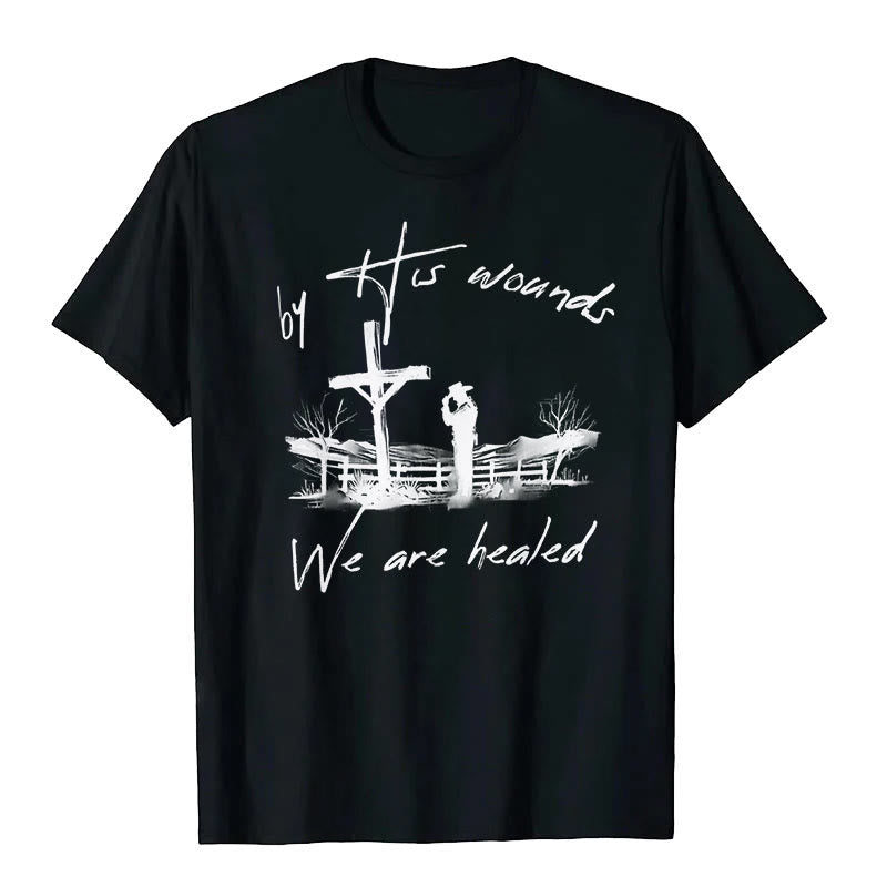 T-shirt « Par ses blessures, nous sommes guéris », atelier d'art chrétien - Noir - 2XL - image 1