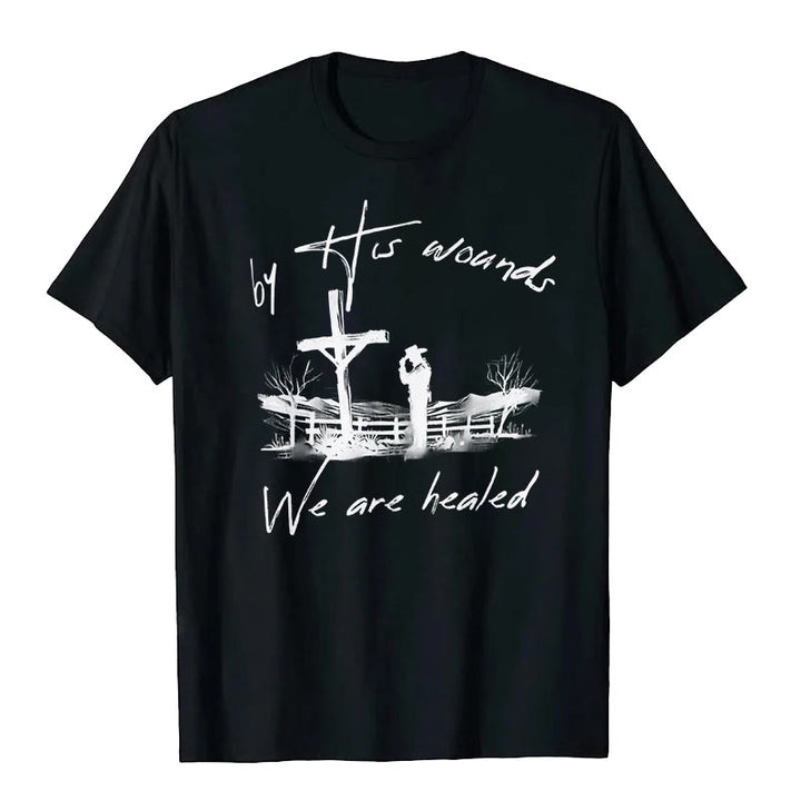T-shirt « Par ses blessures, nous sommes guéris », atelier d'art chrétien - Noir - 2XL - image 1