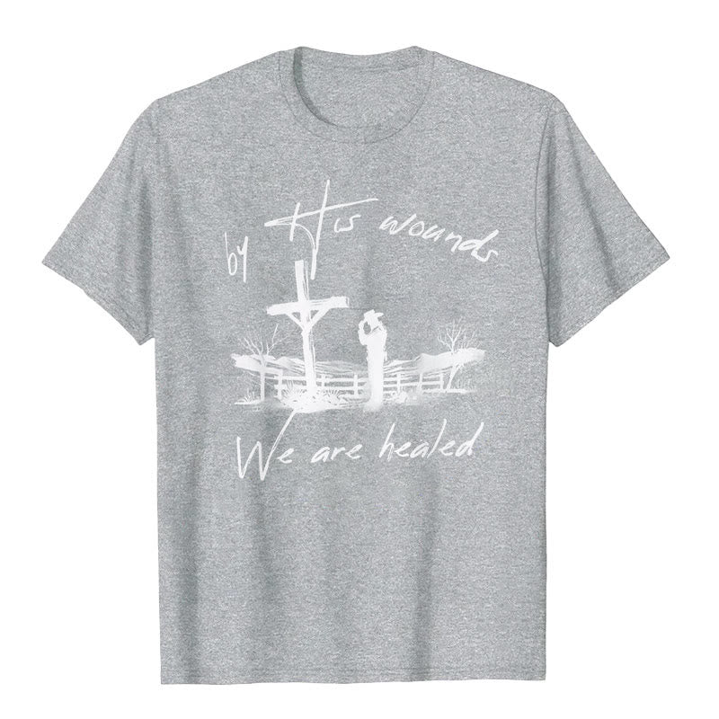 T-shirt « Par ses blessures, nous sommes guéris », atelier d'art chrétien - Gris - 2XL - image 8